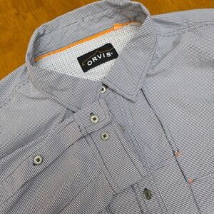 Orvis Fishing Caster Mesh Vented Gray Long Sleeve Blue White Gingham Outdoor XXL